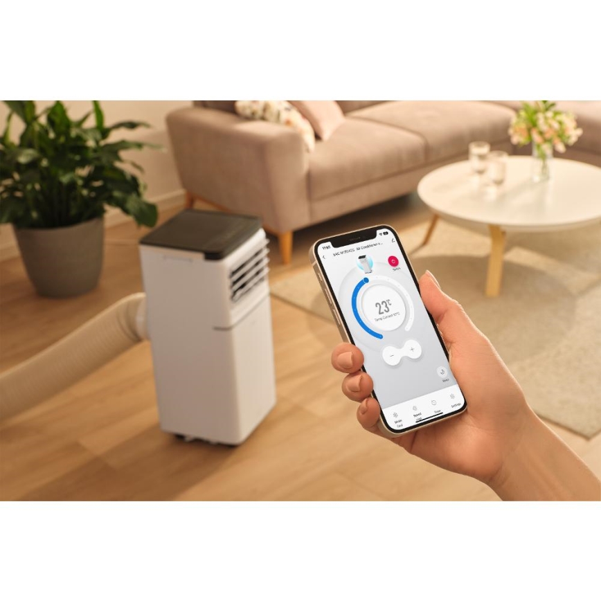 Sencor - Pametni prijenosni klima-uređaj 3u1 s kompletnom opremom, 760 W/230 V, 7000 BTU, Wi-Fi, bijeli + daljinski upravljač