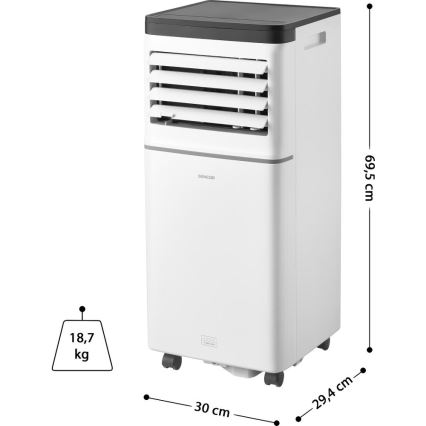 Sencor - Pametni prijenosni klima-uređaj 3u1 s kompletnom opremom, 760 W/230 V, 7000 BTU, Wi-Fi, bijeli + daljinski upravljač