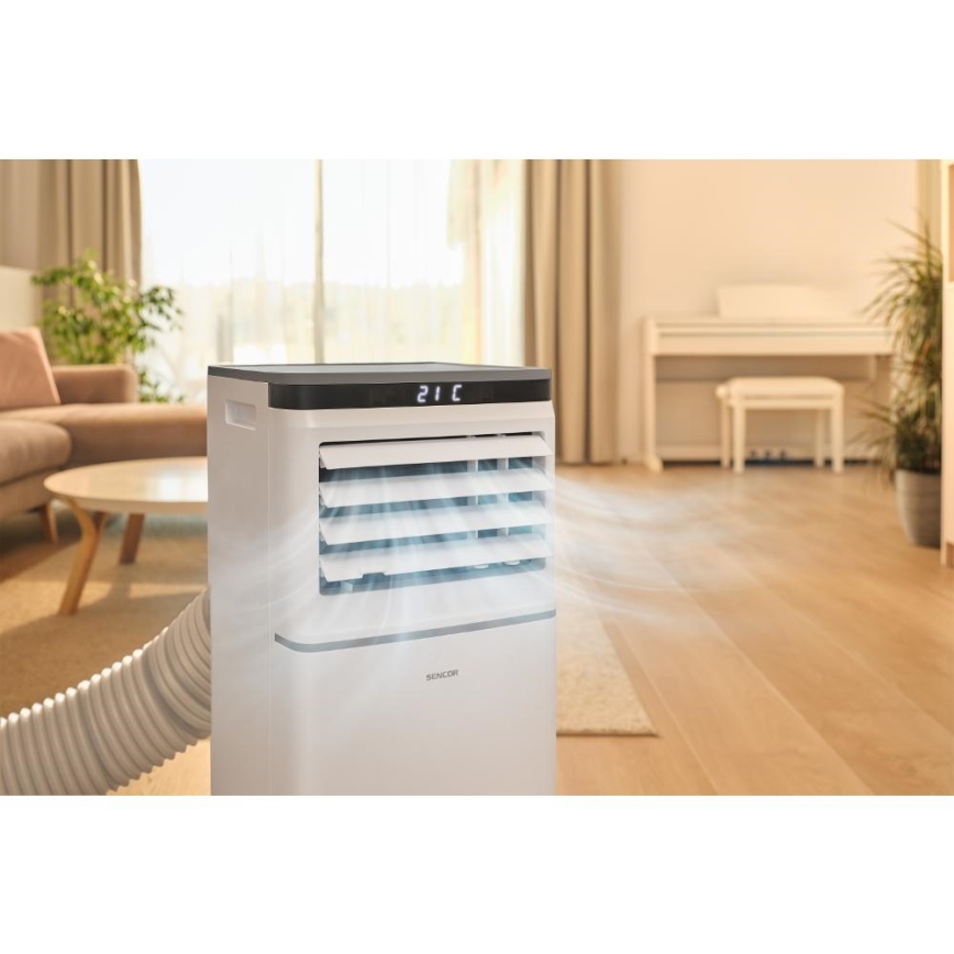 Sencor - Pametni prijenosni klima uređaj 3 u 1 s kompletnom opremom 815W/230V 8000 BTU Wi-Fi bijeli + daljinski upravljač