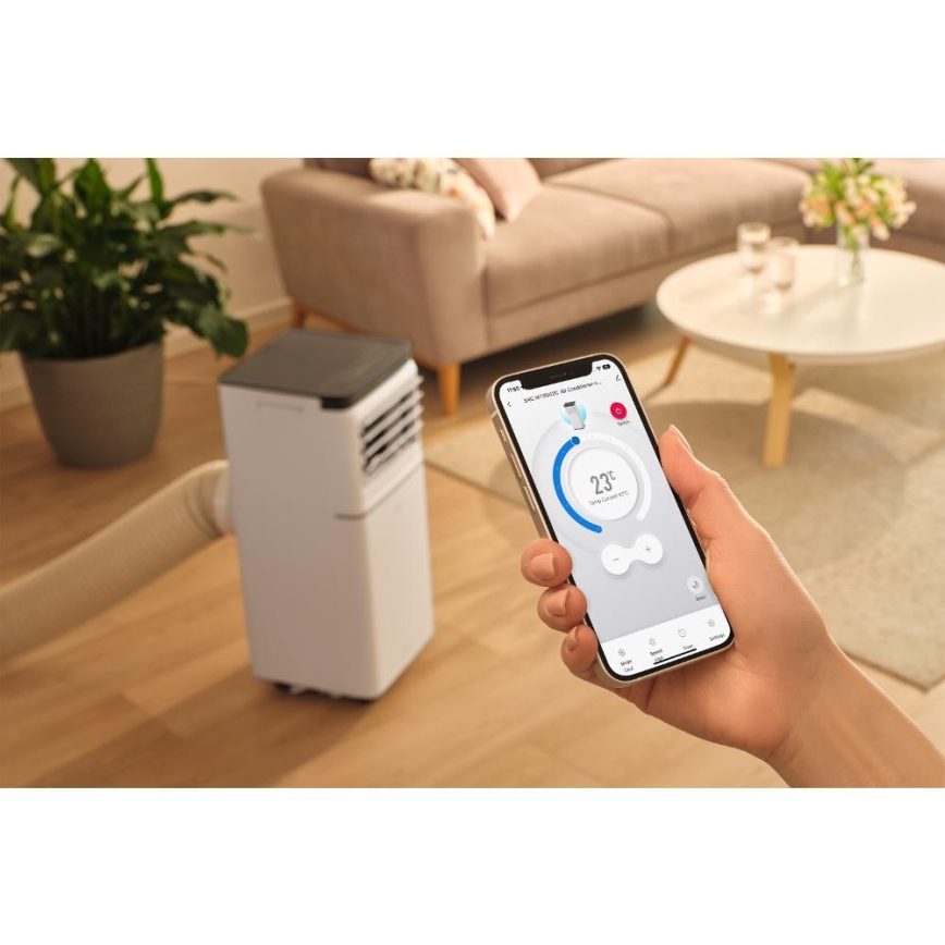 Sencor - Pametni prijenosni klima uređaj 3 u 1 s kompletnom opremom 815W/230V 8000 BTU Wi-Fi bijeli + daljinski upravljač