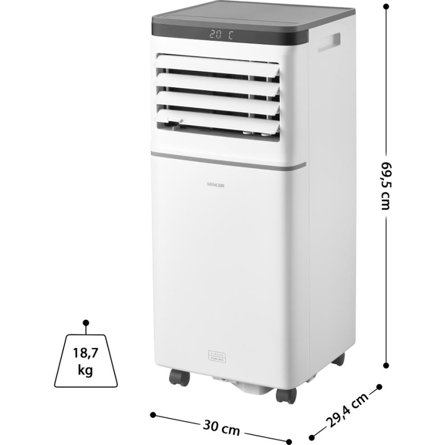 Sencor - Pametni prijenosni klima uređaj 3 u 1 s kompletnom opremom 815W/230V 8000 BTU Wi-Fi bijeli + daljinski upravljač