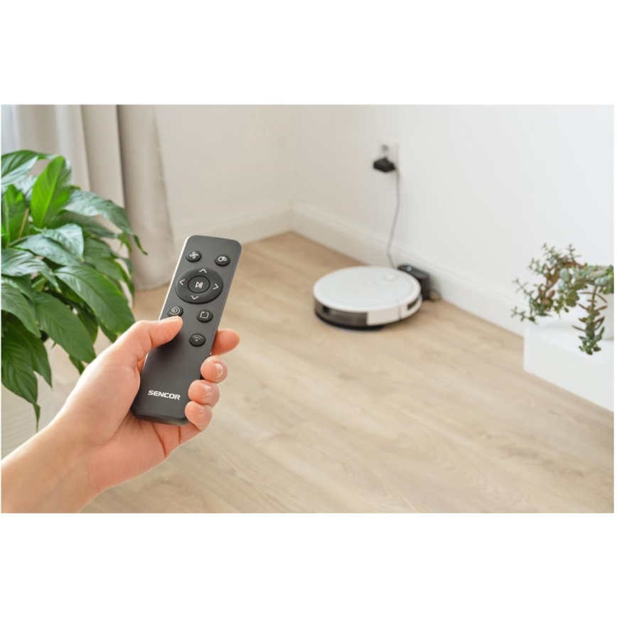 Sencor - Pametni robotski usisivač s mopom 2u1 28W/2600 mAh Wi-Fi bijela + daljinski upravljač