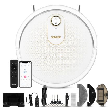Sencor - Pametni robotski usisivač s mopom 2u1 28W/2600 mAh Wi-Fi bijela + daljinski upravljač
