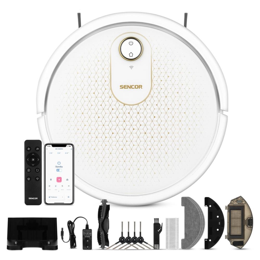 Sencor - Pametni robotski usisivač s mopom 2u1 28W/2600 mAh Wi-Fi bijela + daljinski upravljač