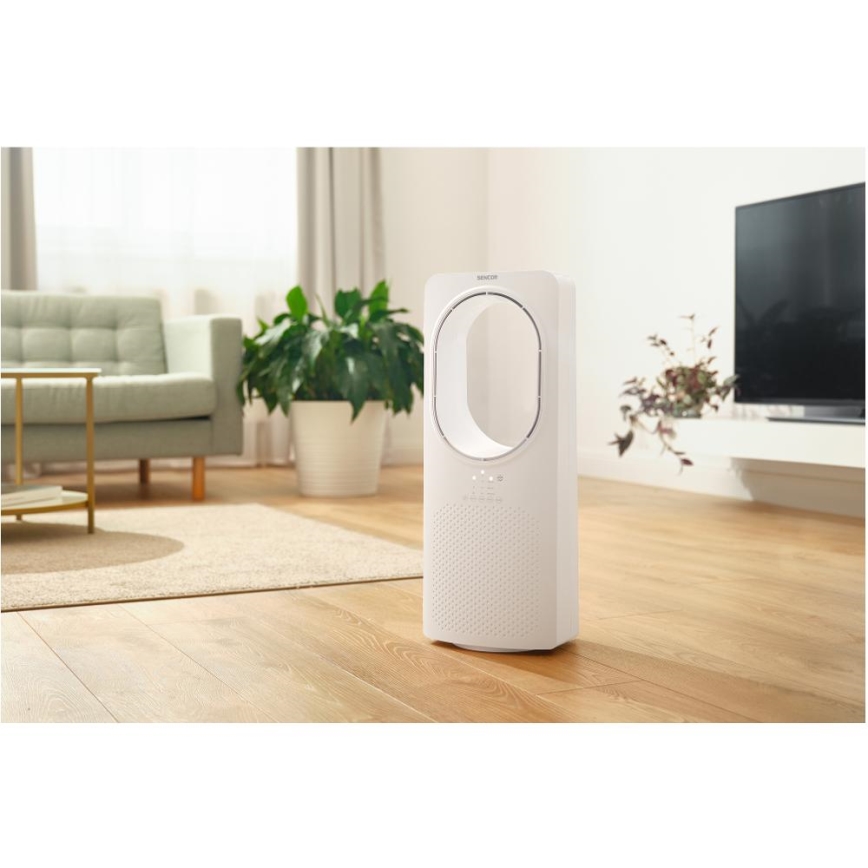 Sencor - Podni bezlopatni ventilator 50W/230V bijeli + daljinski upravljač