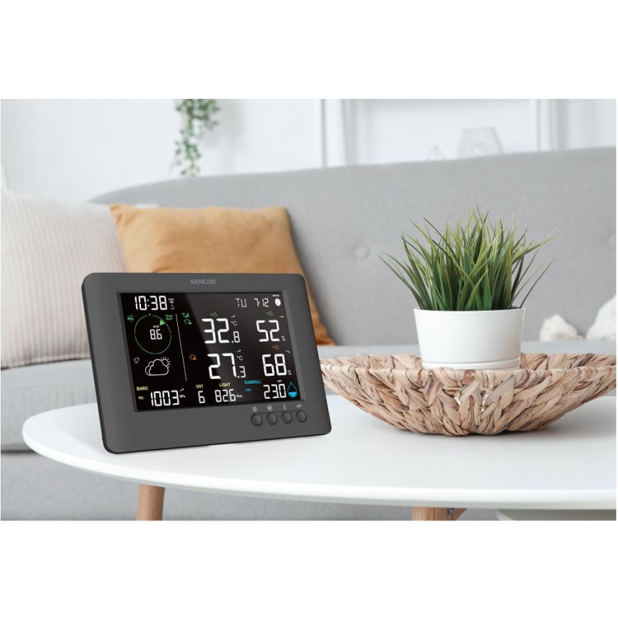 Sencor - Profesionalna meteorološka stanica s LCD zaslonom u boji i budilicom 5V/1xCR2032 + 3xAA Wi-Fi