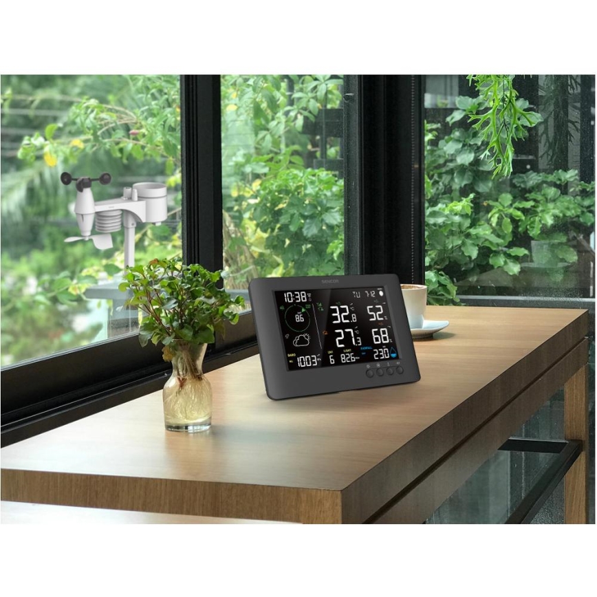Sencor - Profesionalna meteorološka stanica s LCD zaslonom u boji i budilicom 5V/1xCR2032 + 3xAA Wi-Fi