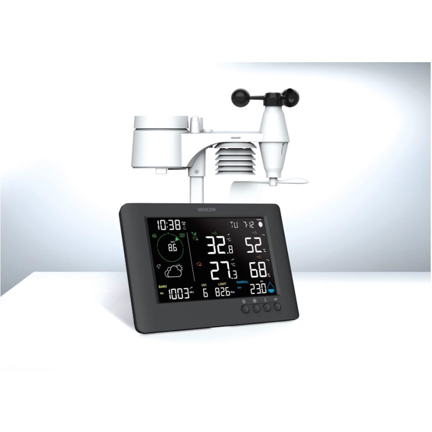 Sencor - Profesionalna meteorološka stanica s LCD zaslonom u boji i budilicom 5V/1xCR2032 + 3xAA Wi-Fi