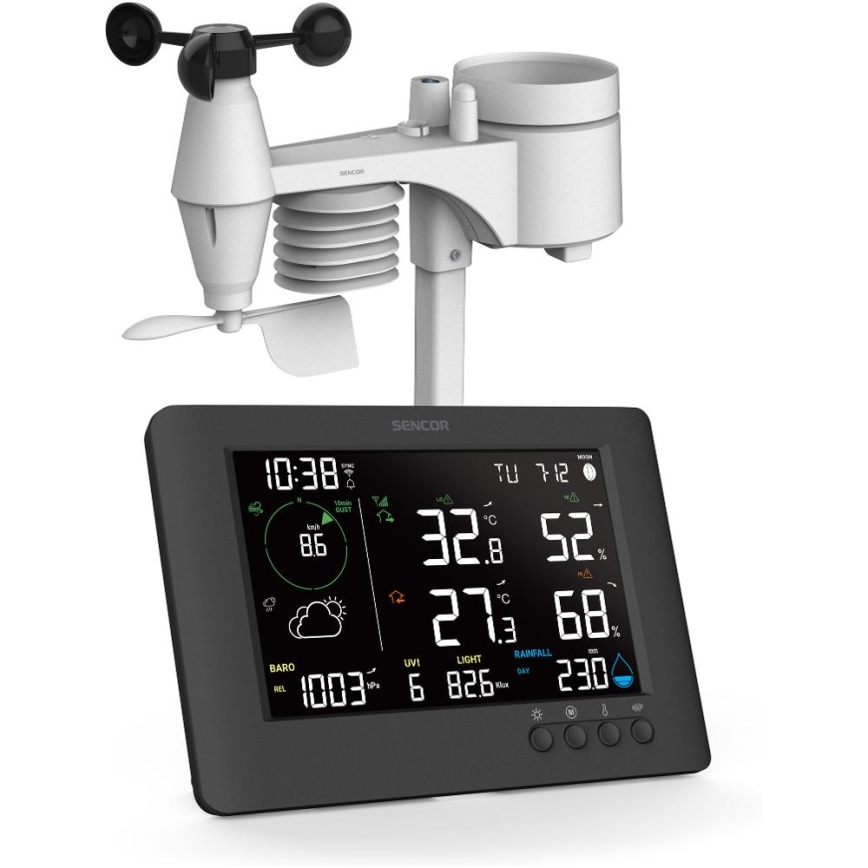 Sencor - Profesionalna meteorološka stanica s LCD zaslonom u boji i budilicom 5V/1xCR2032 + 3xAA Wi-Fi