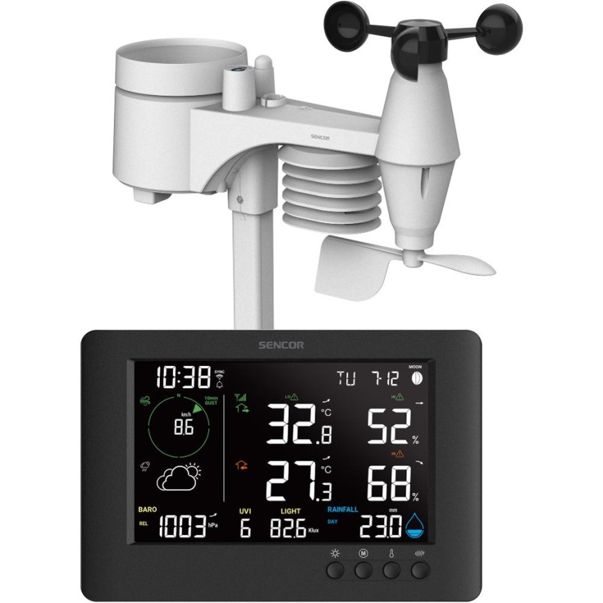 Sencor - Profesionalna meteorološka stanica s LCD zaslonom u boji i budilicom 5V/1xCR2032 + 3xAA Wi-Fi