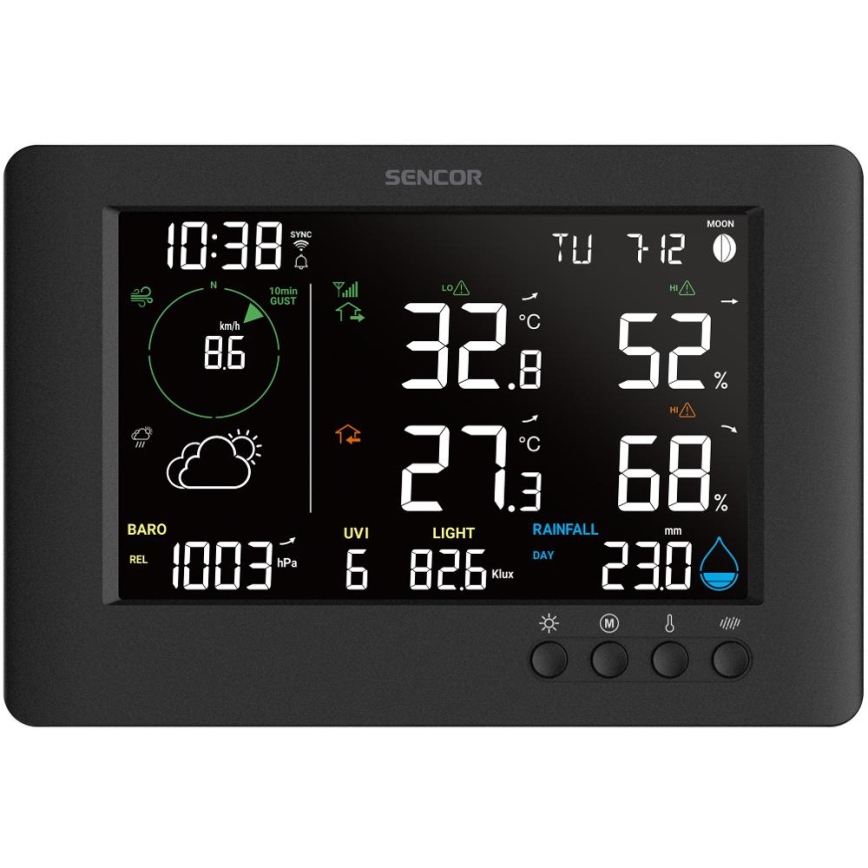 Sencor - Profesionalna meteorološka stanica s LCD zaslonom u boji i budilicom 5V/1xCR2032 + 3xAA Wi-Fi