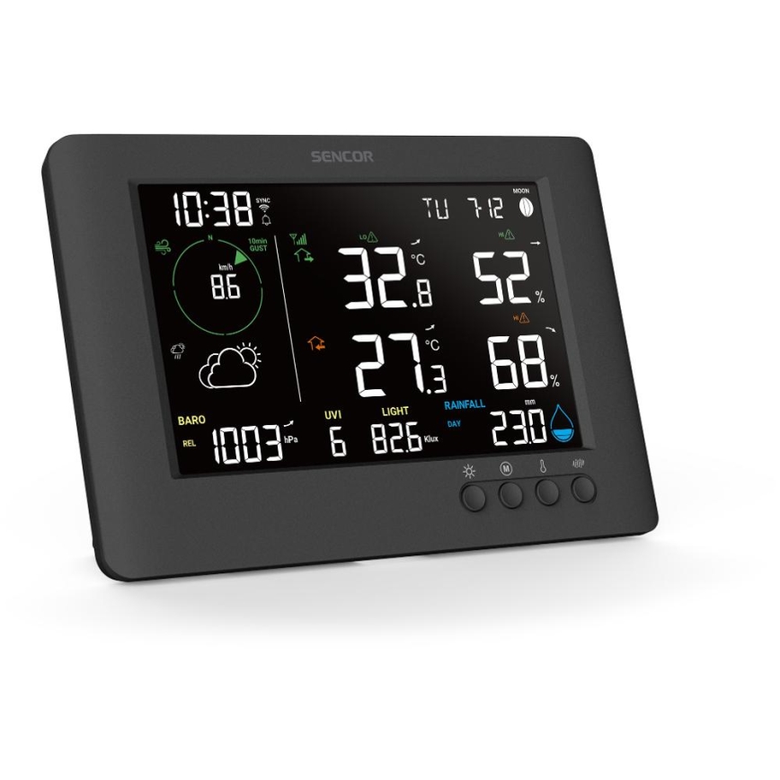 Sencor - Profesionalna meteorološka stanica s LCD zaslonom u boji i budilicom 5V/1xCR2032 + 3xAA Wi-Fi