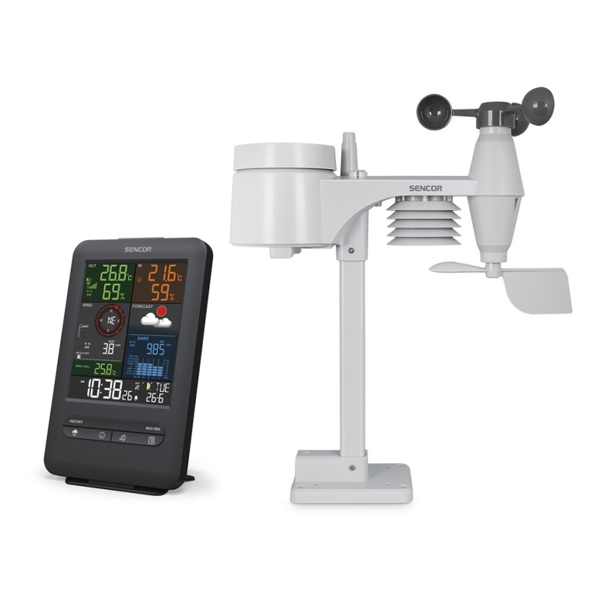 Sencor - Profesionalna meteorološka stanica s LCD zaslonom i budilicom 1xCR2032 + 3xAA