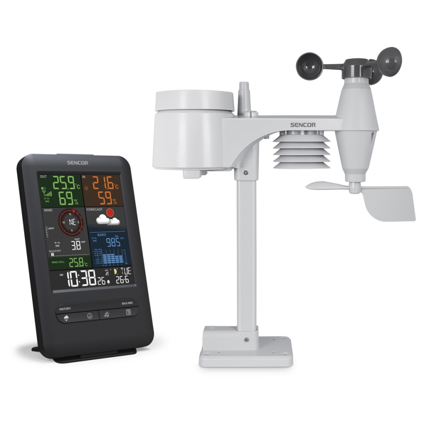 Sencor - Profesionalna meteorološka stanica s LCD zaslonom i budilicom 1xCR2032 + 3xAA