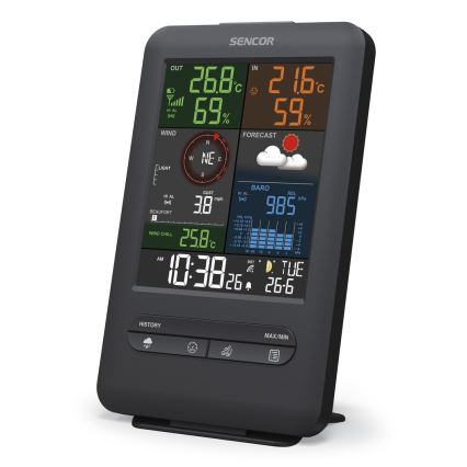 Sencor - Profesionalna meteorološka stanica s LCD zaslonom i budilicom 1xCR2032 + 3xAA