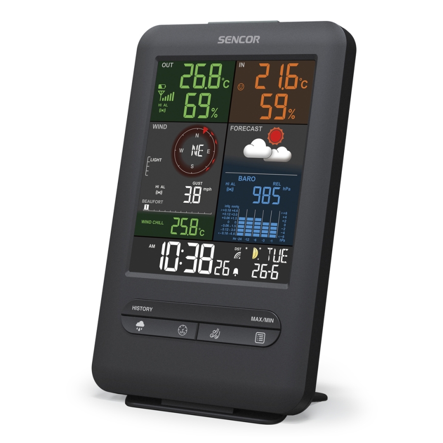 Sencor - Profesionalna meteorološka stanica s LCD zaslonom i budilicom 1xCR2032 + 3xAA