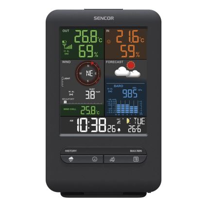 Sencor - Profesionalna meteorološka stanica s LCD zaslonom i budilicom 1xCR2032 + 3xAA