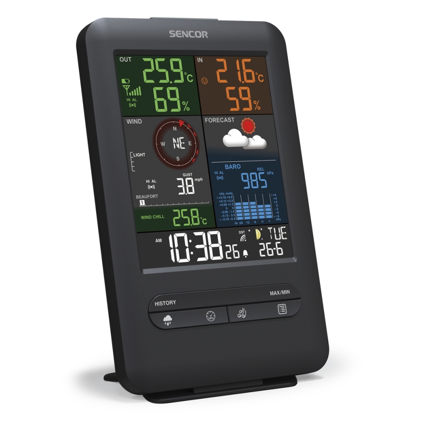 Sencor - Profesionalna meteorološka stanica s LCD zaslonom i budilicom 1xCR2032 + 3xAA
