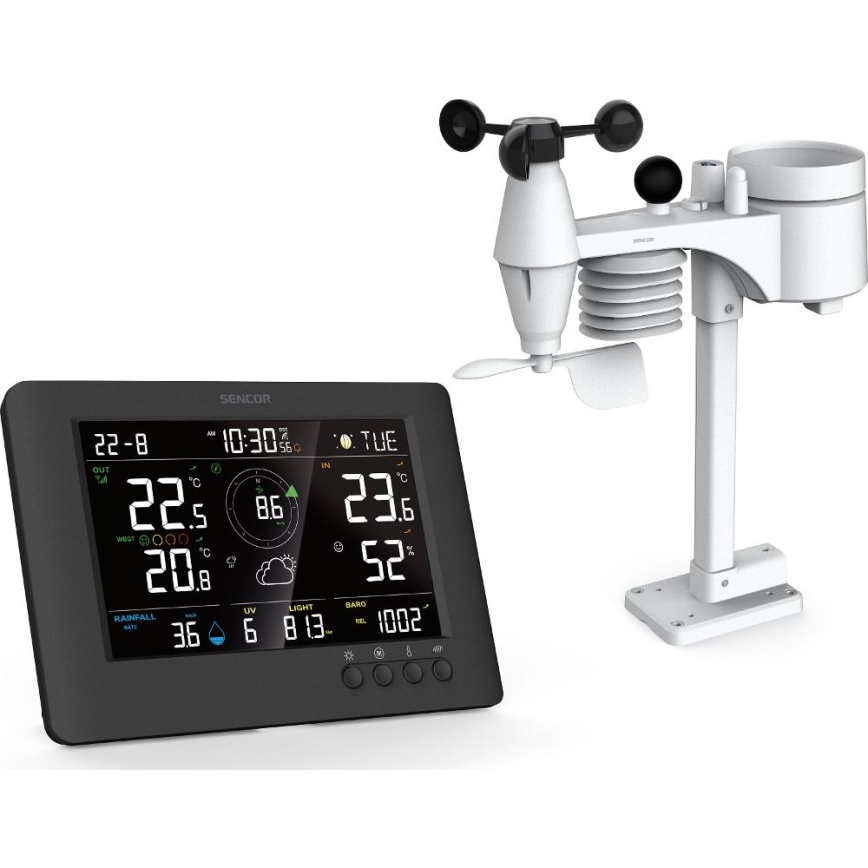 Sencor - Profesionalna meteorološka stanica s LCD zaslonom u boji i budilicom 5V/1xCR2032 + 3xAA