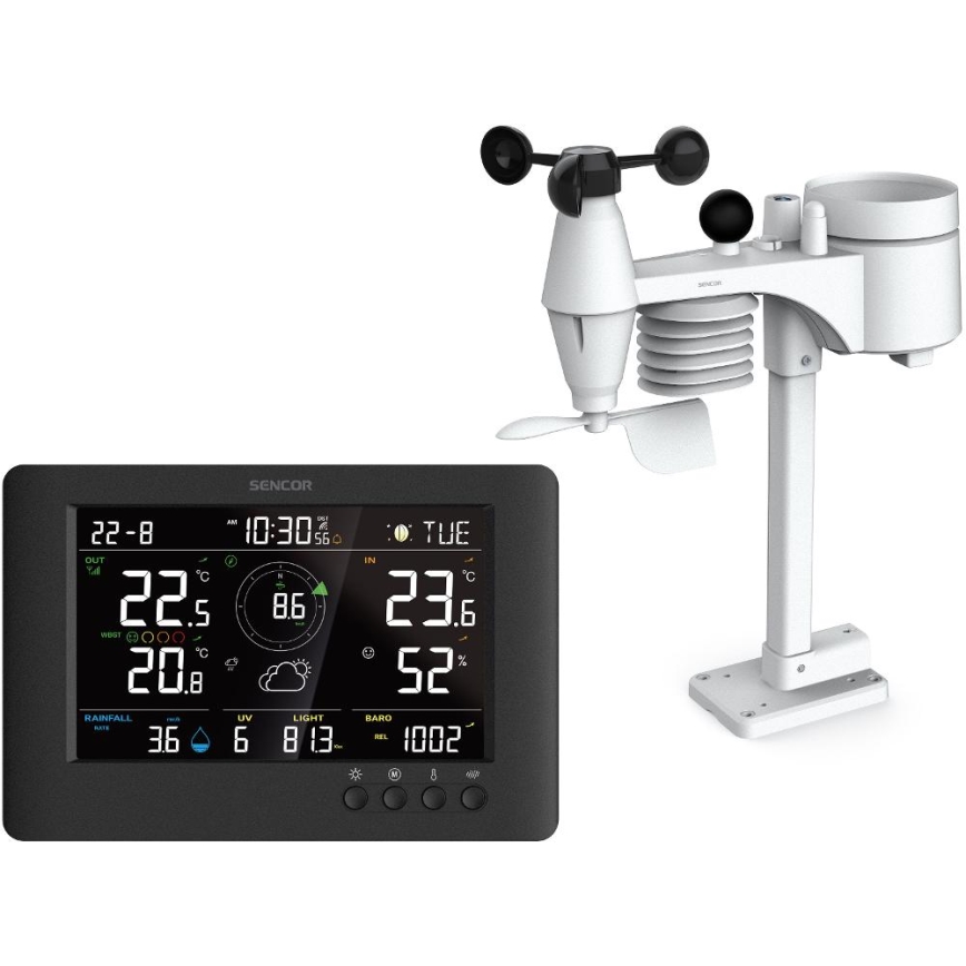 Sencor - Profesionalna meteorološka stanica s LCD zaslonom u boji i budilicom 5V/1xCR2032 + 3xAA