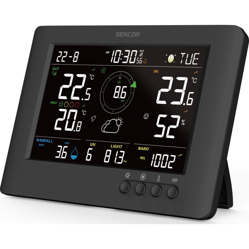 Sencor - Profesionalna meteorološka stanica s LCD zaslonom u boji i budilicom 5V/1xCR2032 + 3xAA