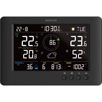 Sencor - Profesionalna meteorološka stanica s LCD zaslonom u boji i budilicom 5V/1xCR2032 + 3xAA