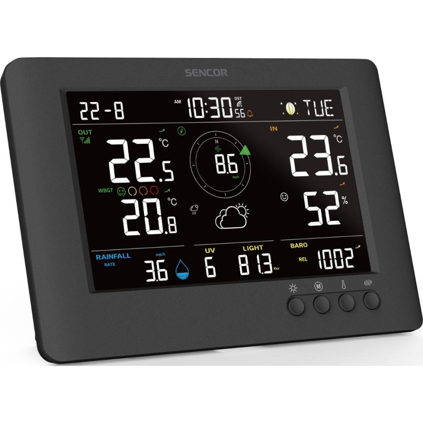 Sencor - Profesionalna meteorološka stanica s LCD zaslonom u boji i budilicom 5V/1xCR2032 + 3xAA