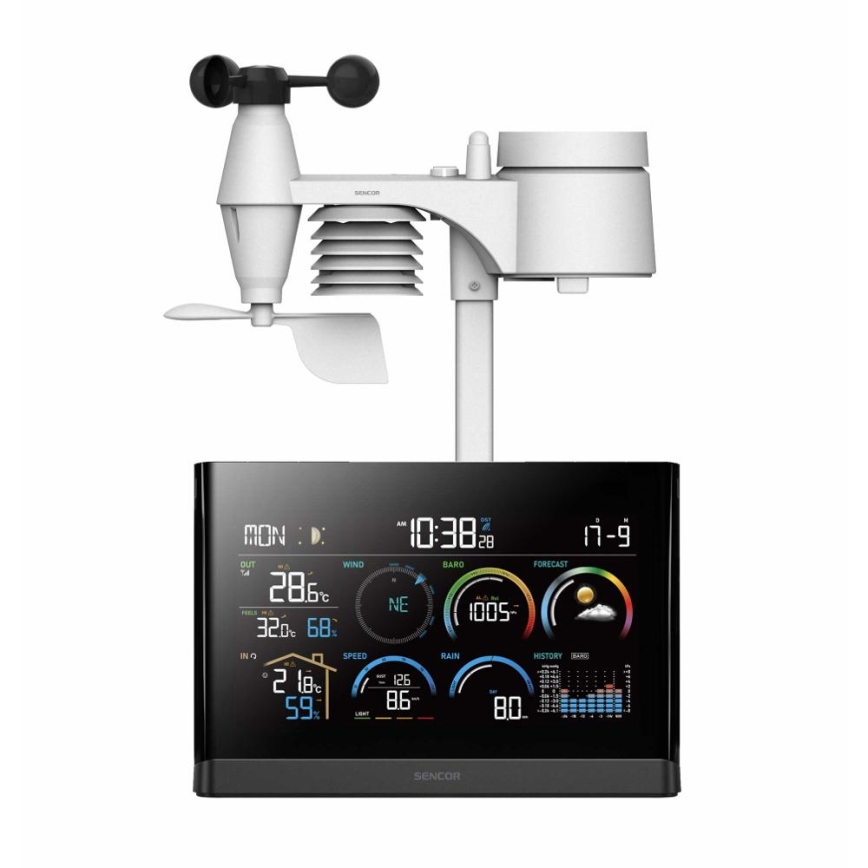 Sencor - Profesionalna meteorološka stanica s LCD zaslonom u boji i budilicom 5V/3xAAA + 3xAA