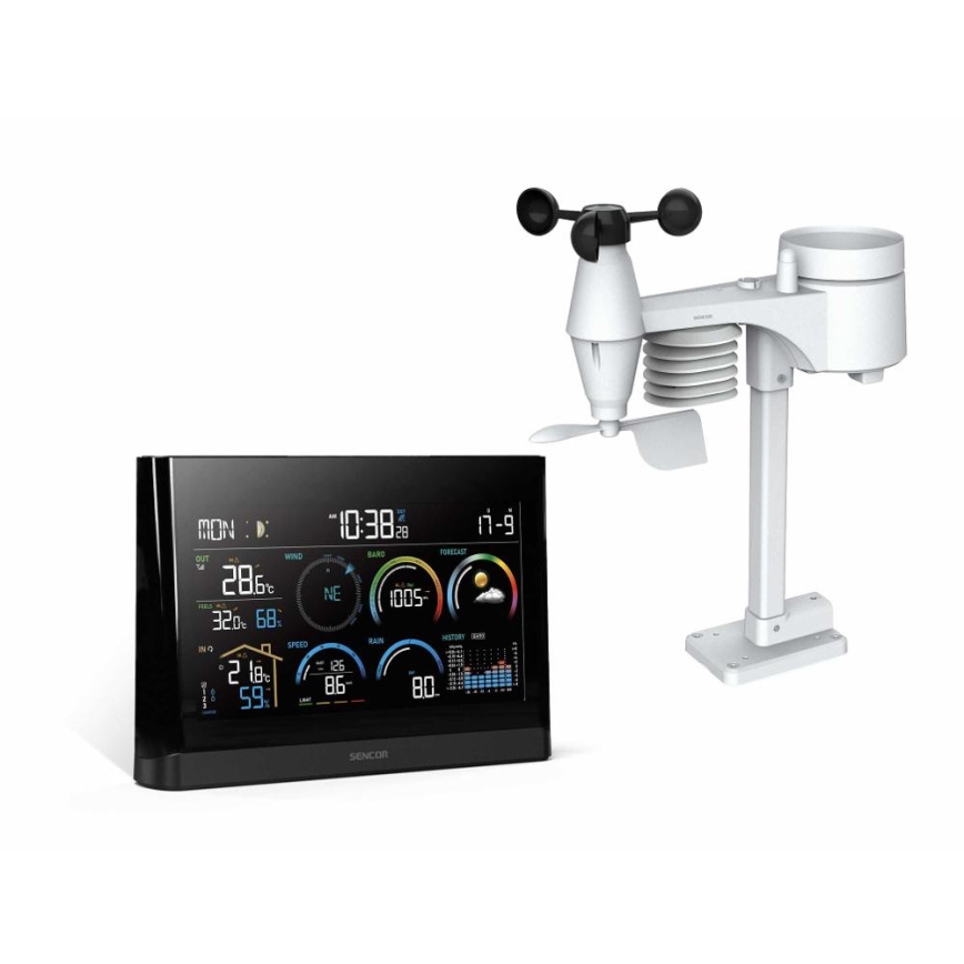 Sencor - Profesionalna meteorološka stanica s LCD zaslonom u boji i budilicom 5V/3xAAA + 3xAA