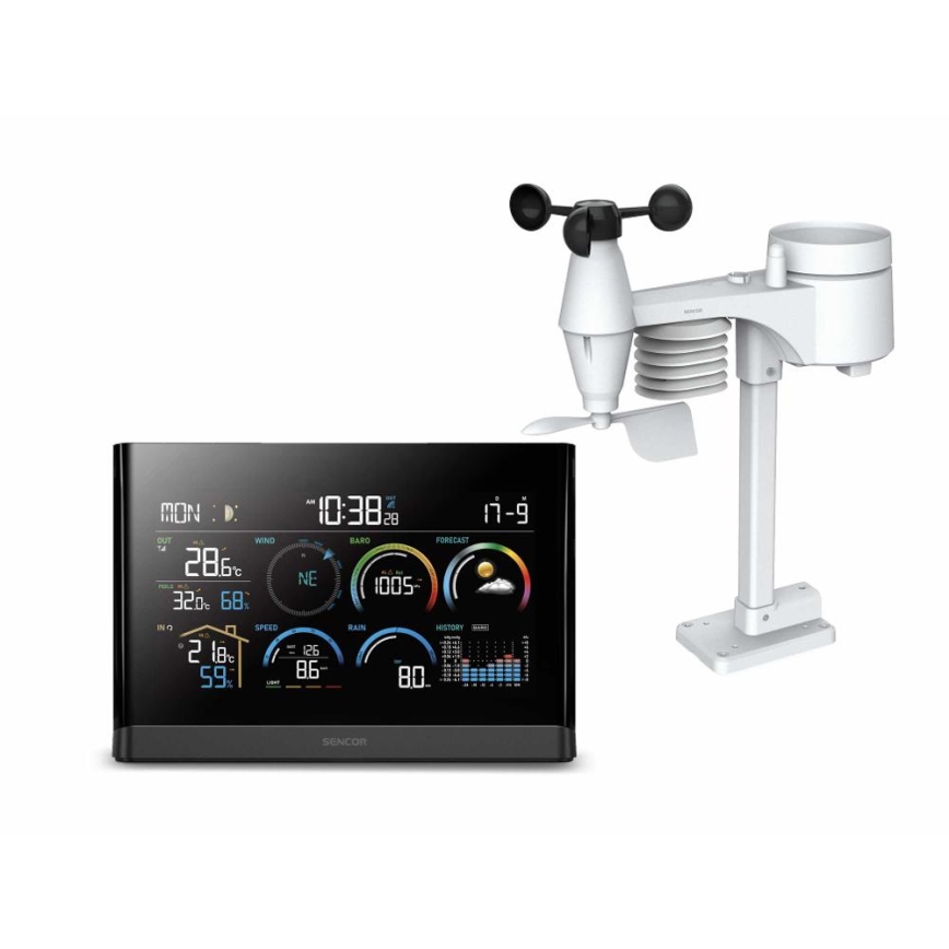 Sencor - Profesionalna meteorološka stanica s LCD zaslonom u boji i budilicom 5V/3xAAA + 3xAA