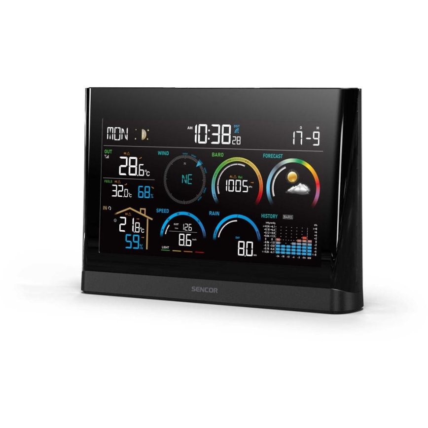Sencor - Profesionalna meteorološka stanica s LCD zaslonom u boji i budilicom 5V/3xAAA + 3xAA