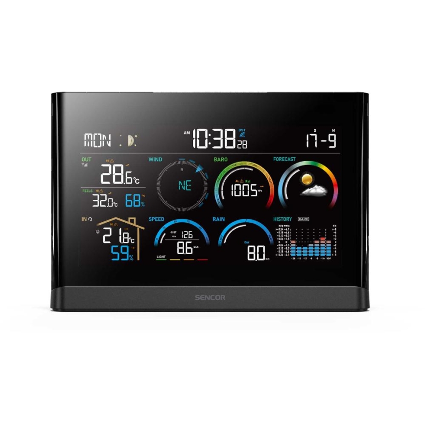 Sencor - Profesionalna meteorološka stanica s LCD zaslonom u boji i budilicom 5V/3xAAA + 3xAA