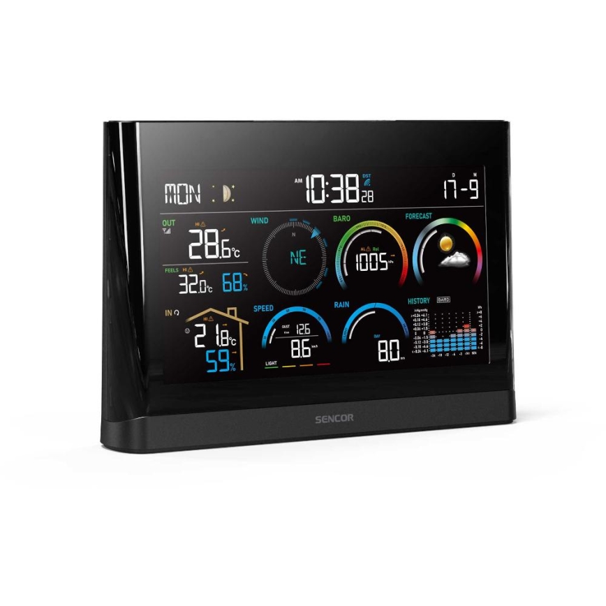 Sencor - Profesionalna meteorološka stanica s LCD zaslonom u boji i budilicom 5V/3xAAA + 3xAA