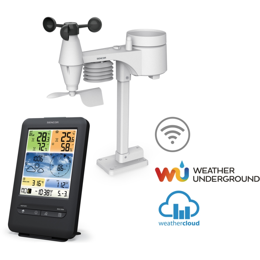 Sencor - Profesionalna meteorološka stanica s LCD zaslonom u boji 1xCR2032 + 3xAA Wi-Fi
