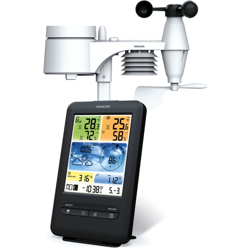 Sencor - Profesionalna meteorološka stanica s LCD zaslonom u boji 1xCR2032 + 3xAA Wi-Fi