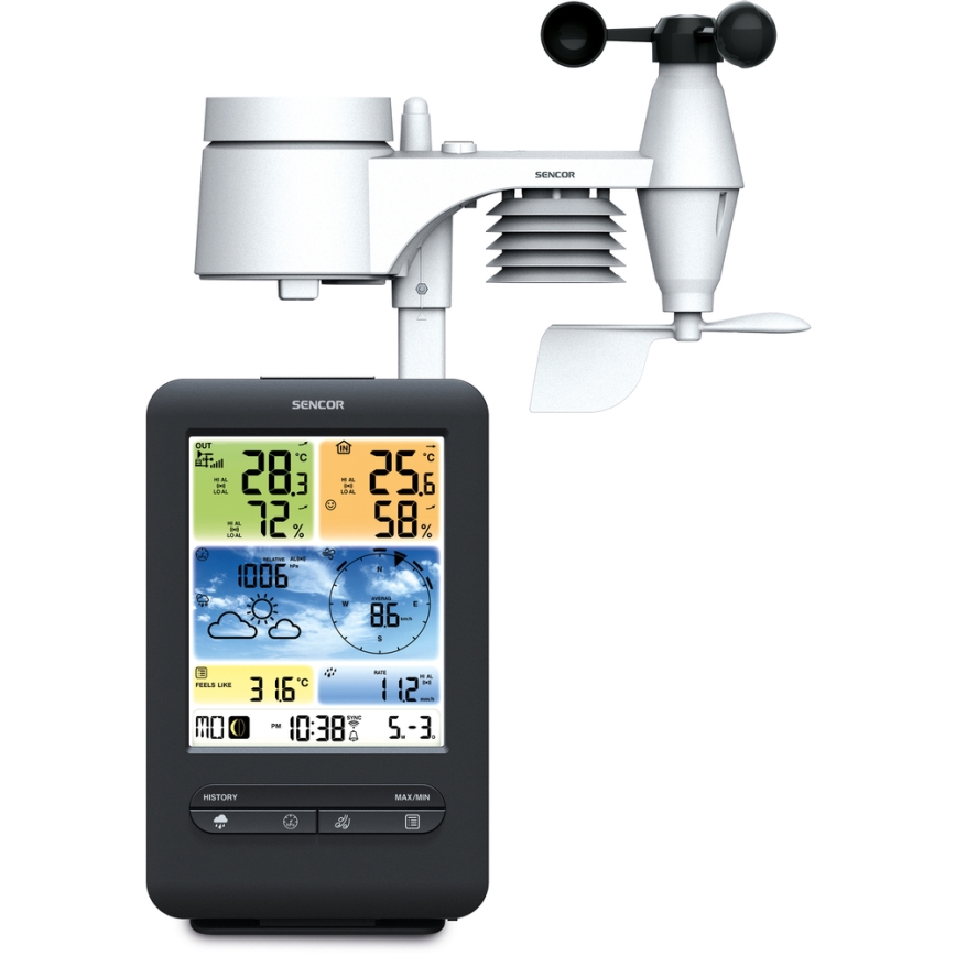Sencor - Profesionalna meteorološka stanica s LCD zaslonom u boji 1xCR2032 + 3xAA Wi-Fi