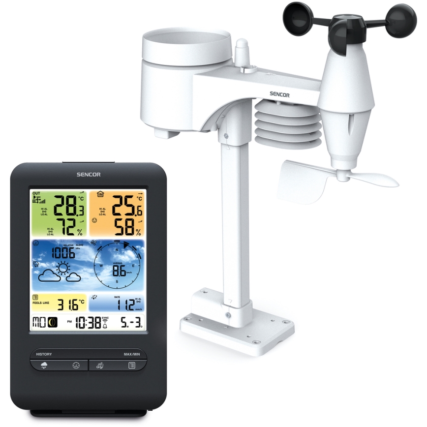 Sencor - Profesionalna meteorološka stanica s LCD zaslonom u boji 1xCR2032 + 3xAA Wi-Fi