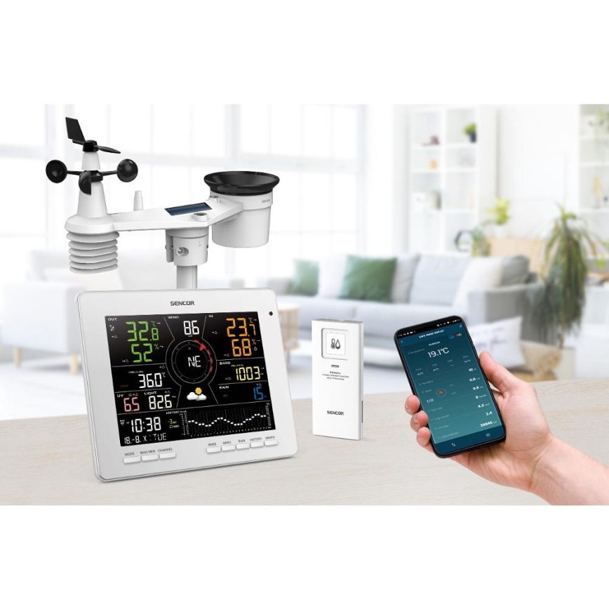 Sencor - Profesionalna meteorološka stanica s LCD zaslonom u boji 5V 1xCR2032 + 3xAA + 2xAA Wi-Fi Tuya