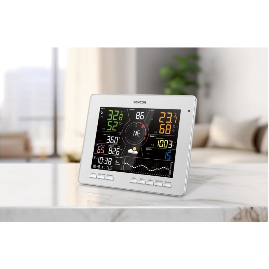 Sencor - Profesionalna meteorološka stanica s LCD zaslonom u boji 5V 1xCR2032 + 3xAA + 2xAA Wi-Fi Tuya