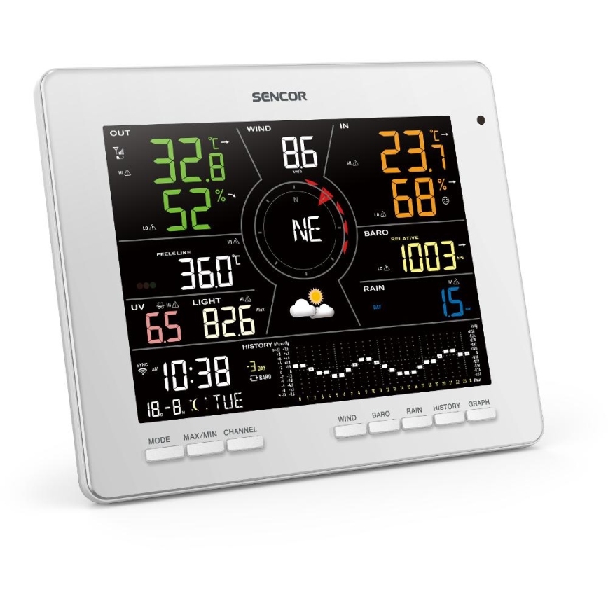 Sencor - Profesionalna meteorološka stanica s LCD zaslonom u boji 5V 1xCR2032 + 3xAA + 2xAA Wi-Fi Tuya