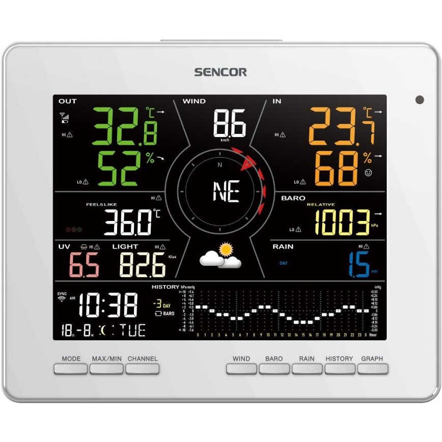 Sencor - Profesionalna meteorološka stanica s LCD zaslonom u boji 5V 1xCR2032 + 3xAA + 2xAA Wi-Fi Tuya