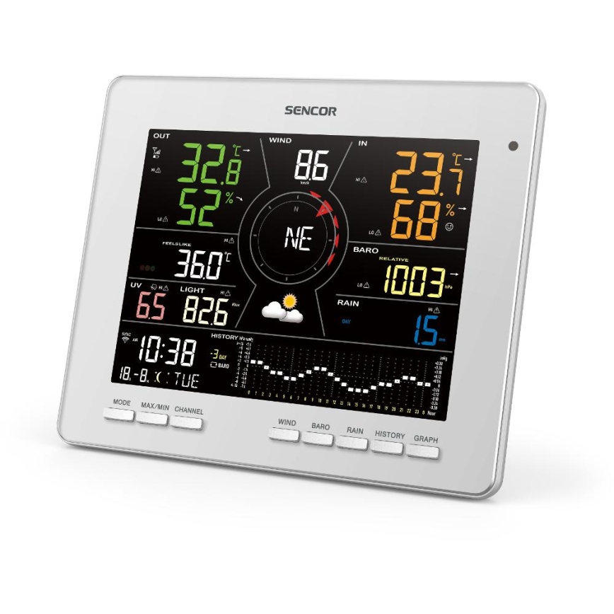 Sencor - Profesionalna meteorološka stanica s LCD zaslonom u boji 5V 1xCR2032 + 3xAA + 2xAA Wi-Fi Tuya