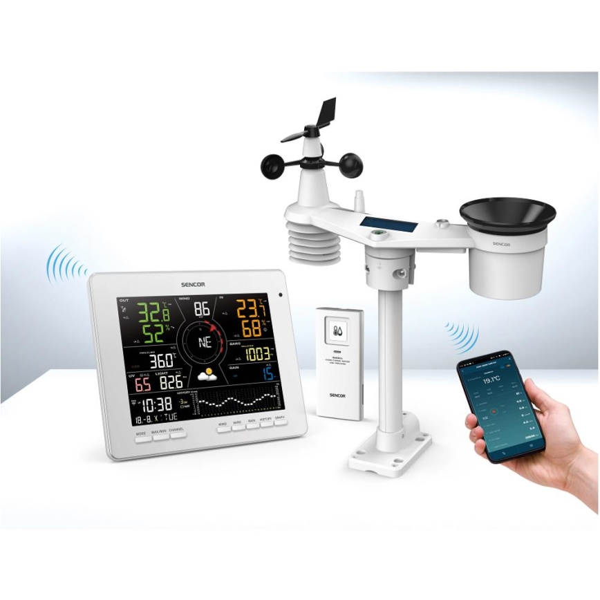 Sencor - Profesionalna meteorološka stanica s LCD zaslonom u boji 5V 1xCR2032 + 3xAA + 2xAA Wi-Fi Tuya