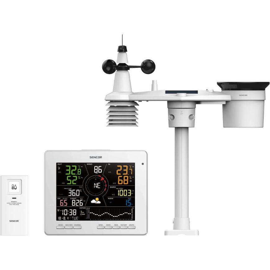 Sencor - Profesionalna meteorološka stanica s LCD zaslonom u boji 5V 1xCR2032 + 3xAA + 2xAA Wi-Fi Tuya