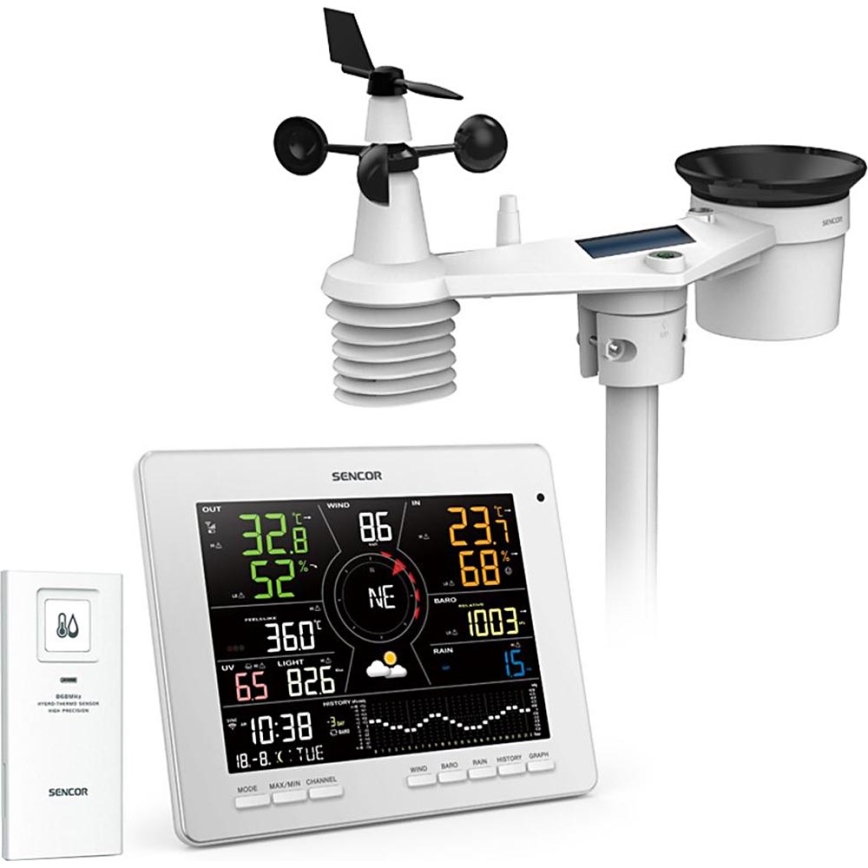 Sencor - Profesionalna meteorološka stanica s LCD zaslonom u boji 5V 1xCR2032 + 3xAA + 2xAA Wi-Fi Tuya
