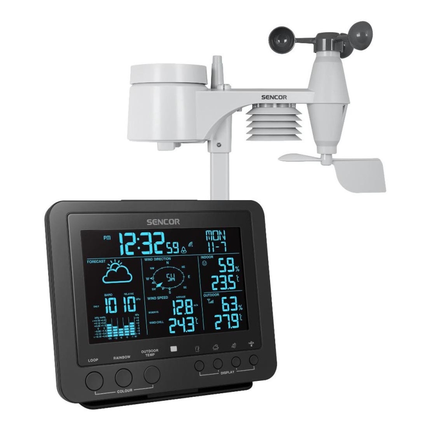 Sencor - Profesionalna meteorološka stanica s LCD zaslonom u boji 5V/1xCR2032 + 3xAA