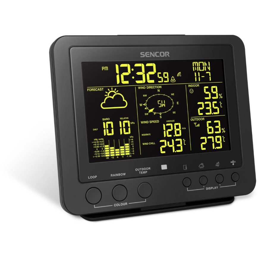 Sencor - Profesionalna meteorološka stanica s LCD zaslonom u boji 5V/1xCR2032 + 3xAA