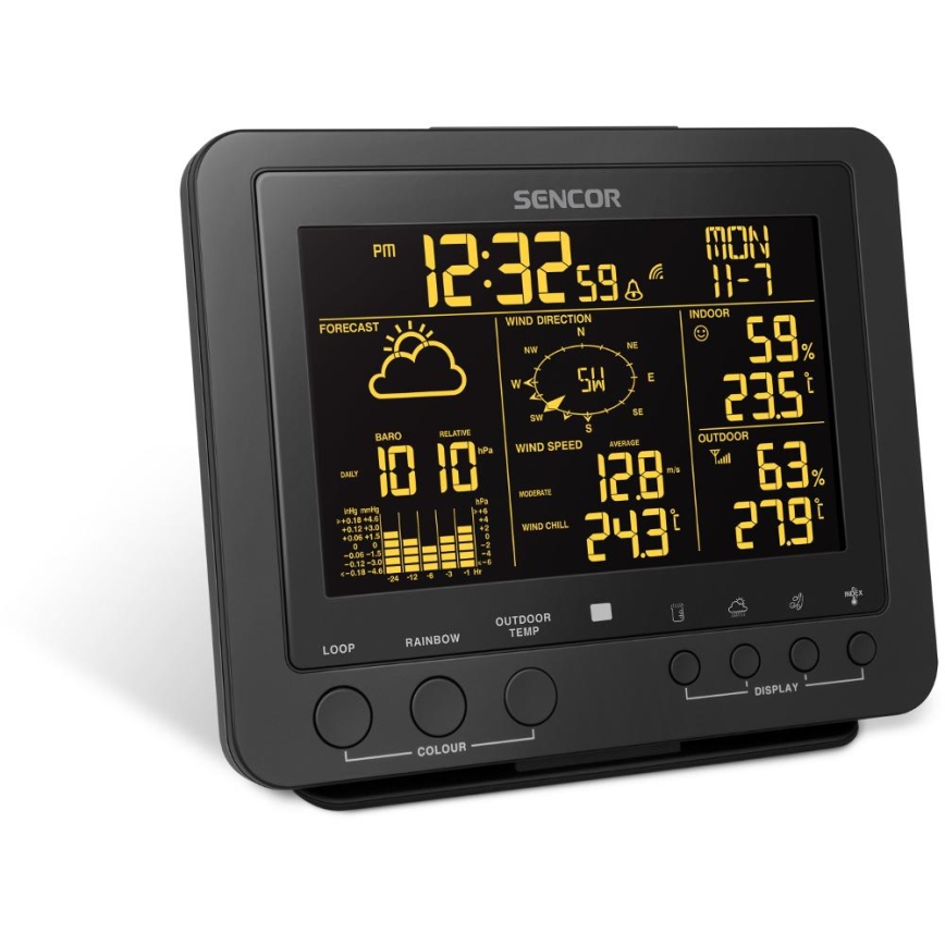 Sencor - Profesionalna meteorološka stanica s LCD zaslonom u boji 5V/1xCR2032 + 3xAA