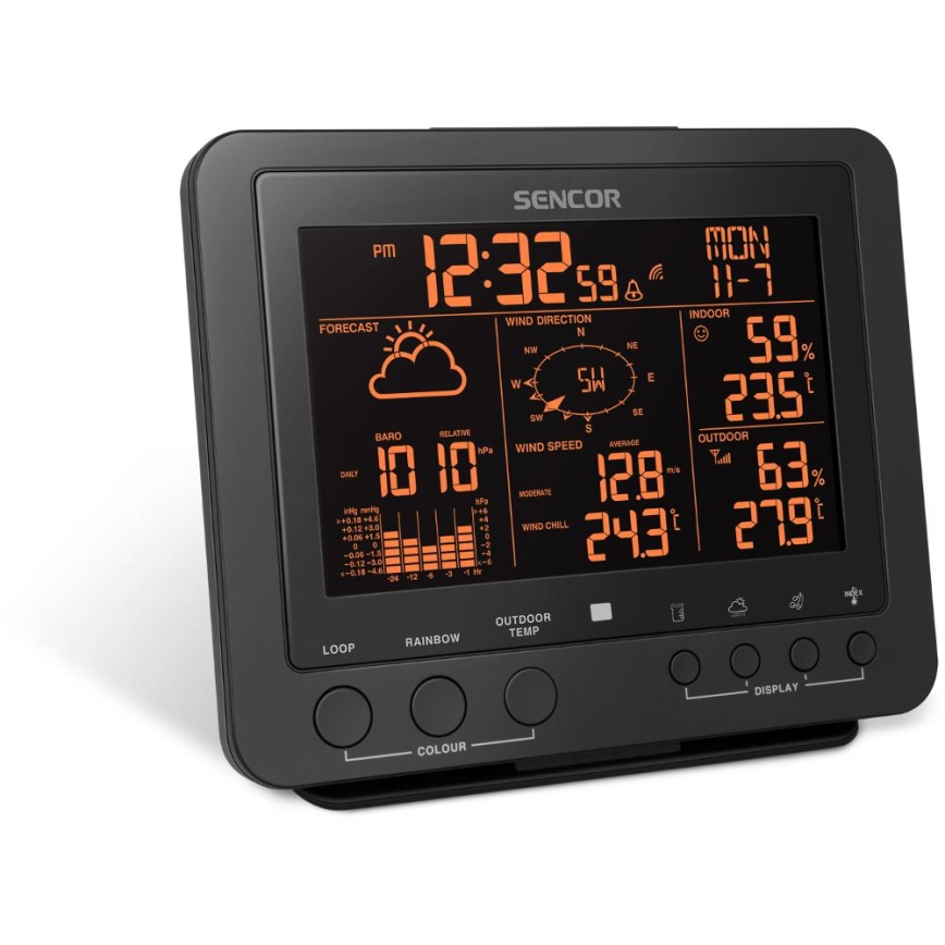 Sencor - Profesionalna meteorološka stanica s LCD zaslonom u boji 5V/1xCR2032 + 3xAA