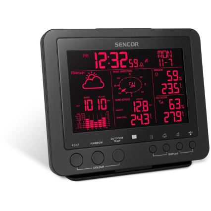 Sencor - Profesionalna meteorološka stanica s LCD zaslonom u boji 5V/1xCR2032 + 3xAA
